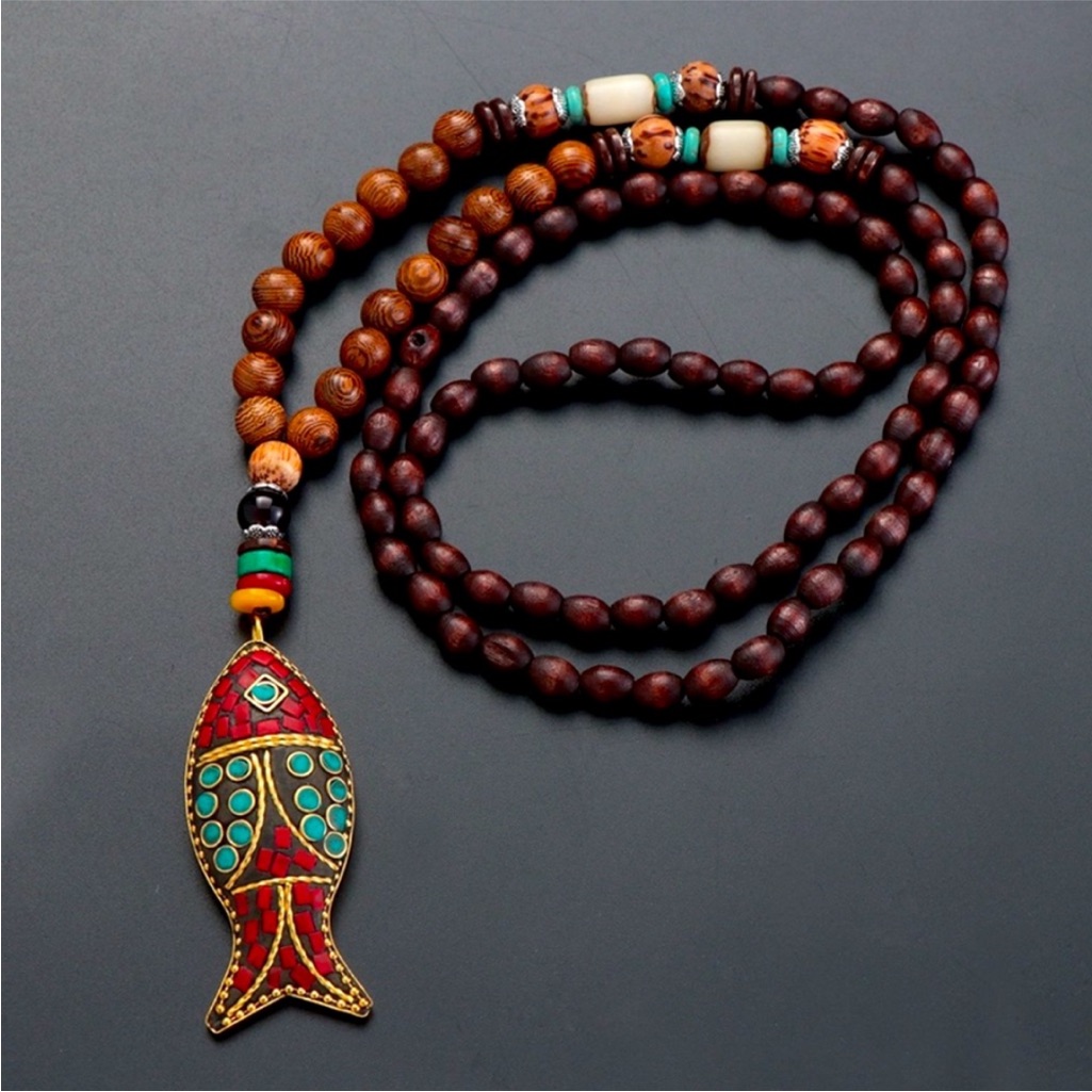 Multicolor Beaded Fish Pendant Necklace 25$
